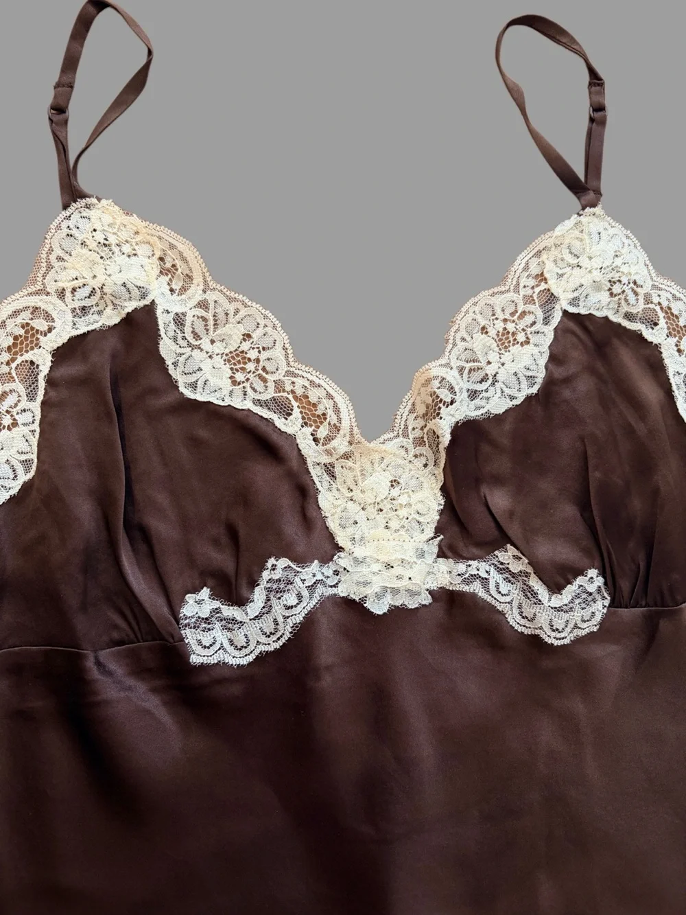 Lace-Trim Satin Camisole in Chocolate and Cream